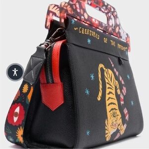 Min and Mon Vali Black Leather Crossbody Handbag - Tiger and Snake